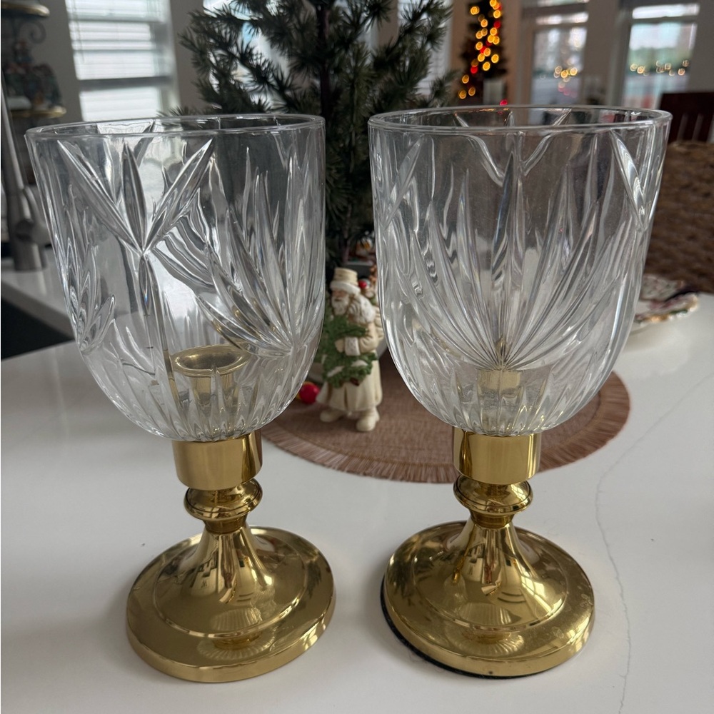 Brass Vintage Copper Craft candle holders with glass hurricane shades